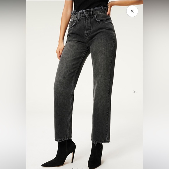 Good American Denim - Good American Faded Black Distressed Straight Leg Jeans